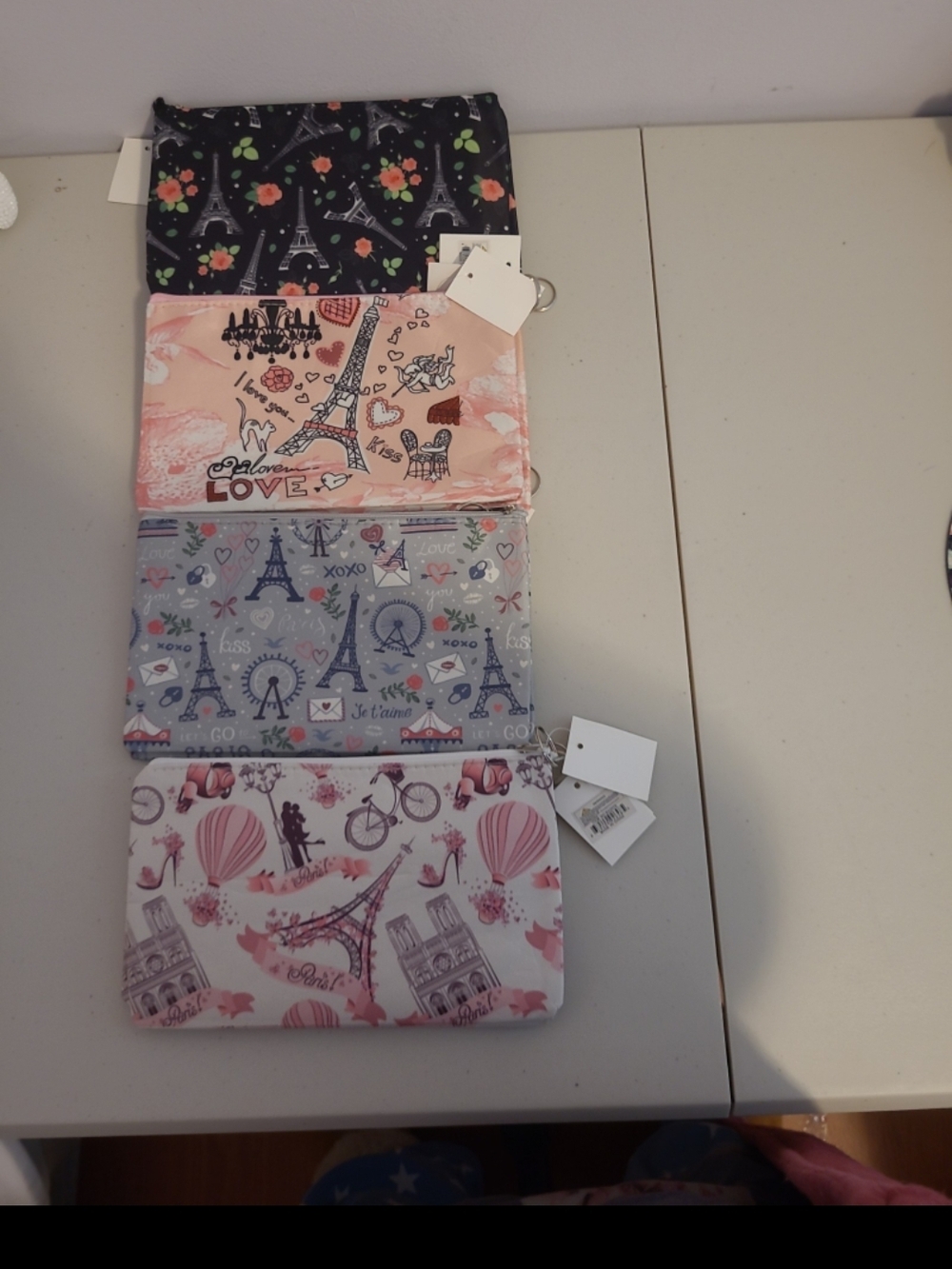 Paris-Themed Zip Makeup Pouches Set - Pink, Peach, Black, Gray